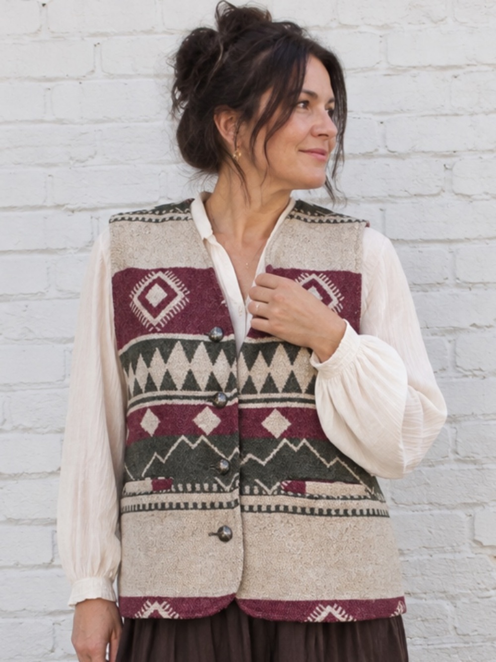 VTG Southwestern Wool Blend Tapestry Vest Western Ranch Heritage Size S
